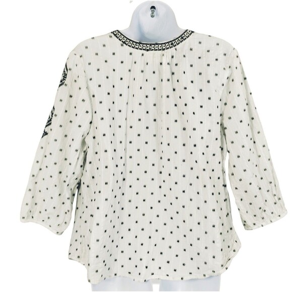 Liz Claiborne Top Women's PXL Poof Embroider Cotton White Black Popover Boho Hip - Picture 5 of 12